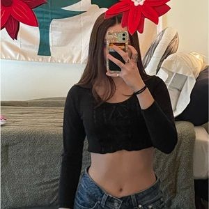 Satin Bow detailed black crop top